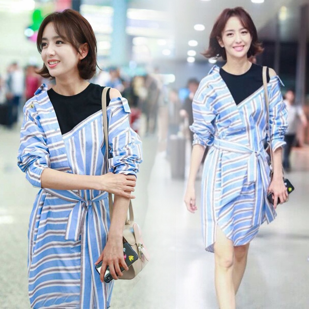 Maje CERULEO oversized shirt dress in striped